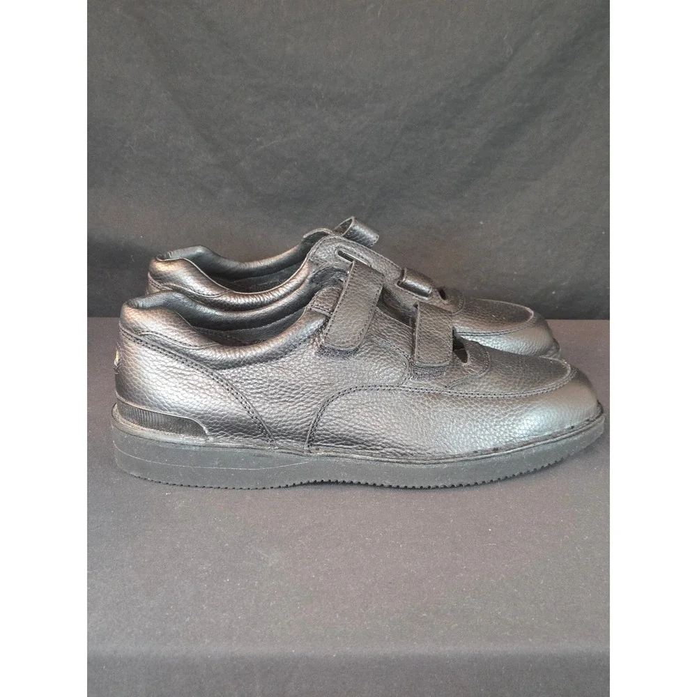 Cabelas Mens Black Leather Vibram Sole Hook and Loop Shoes Size 12‎ EEE